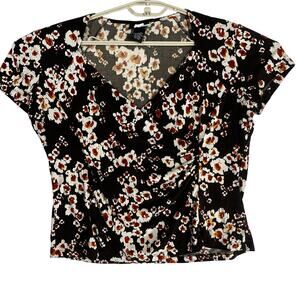 Y2K 2000s Studio 1940 Blouse Women  Size L Brown Floral VNeck Floral Retro
